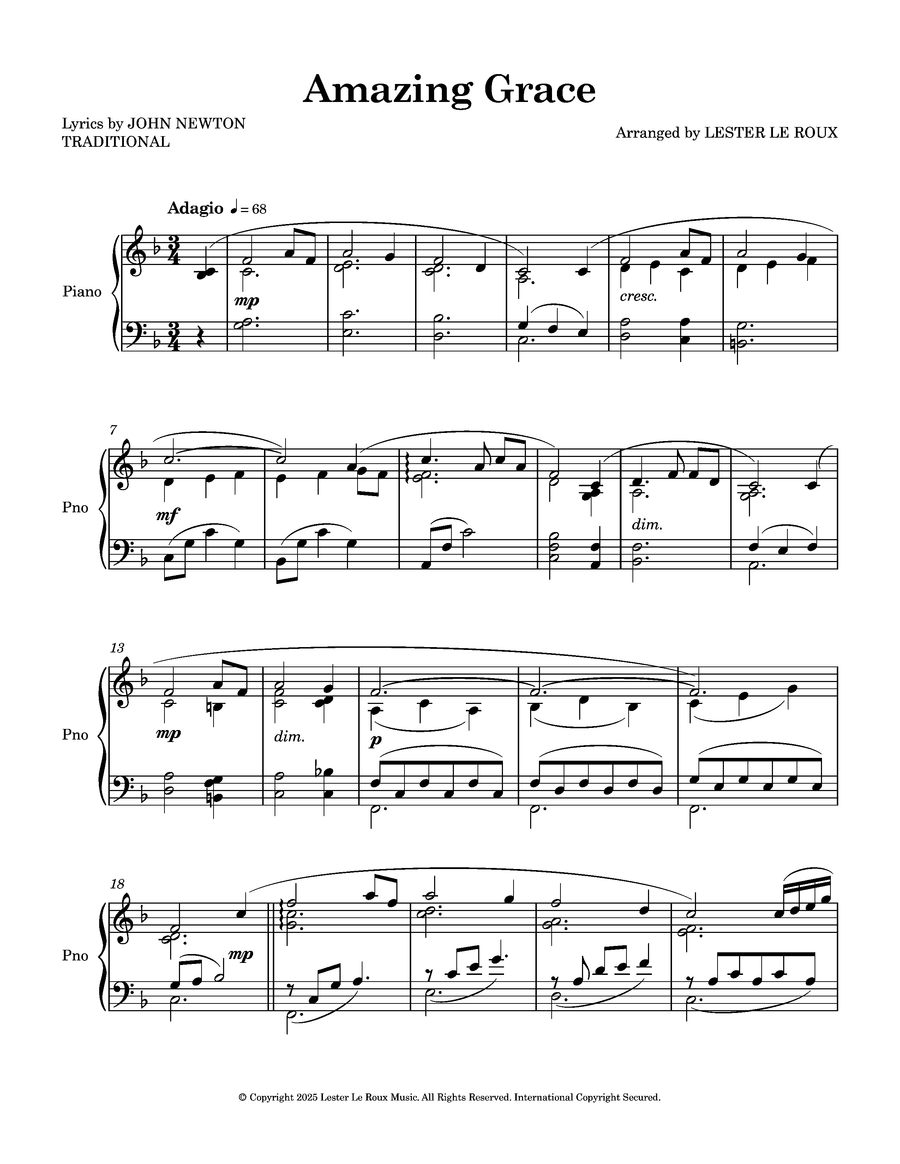 Amazing Grace – Intermediate Piano