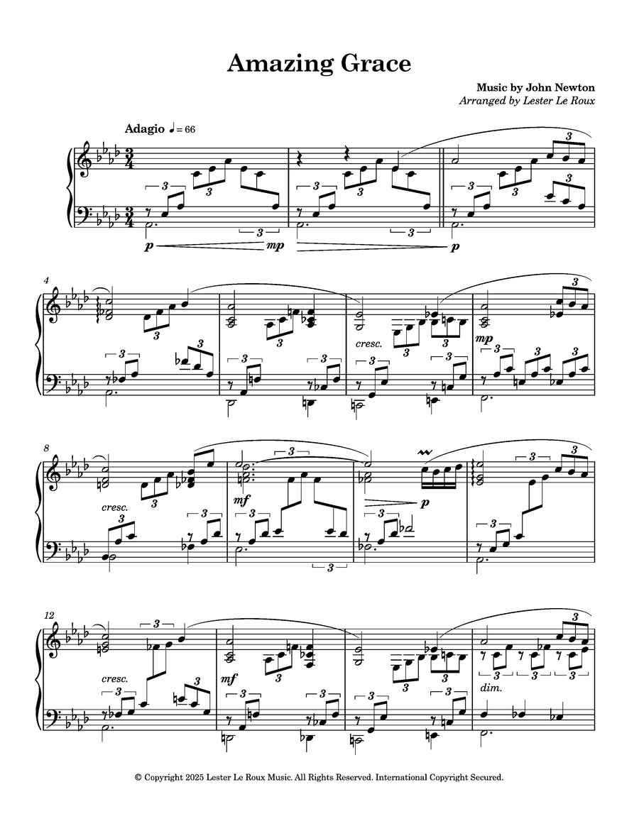 Amazing Grace – Advanced Piano