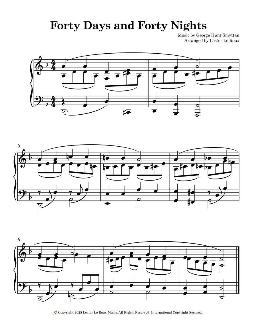 Forty Days and Forty Nights - Intermediate Piano Arrangement