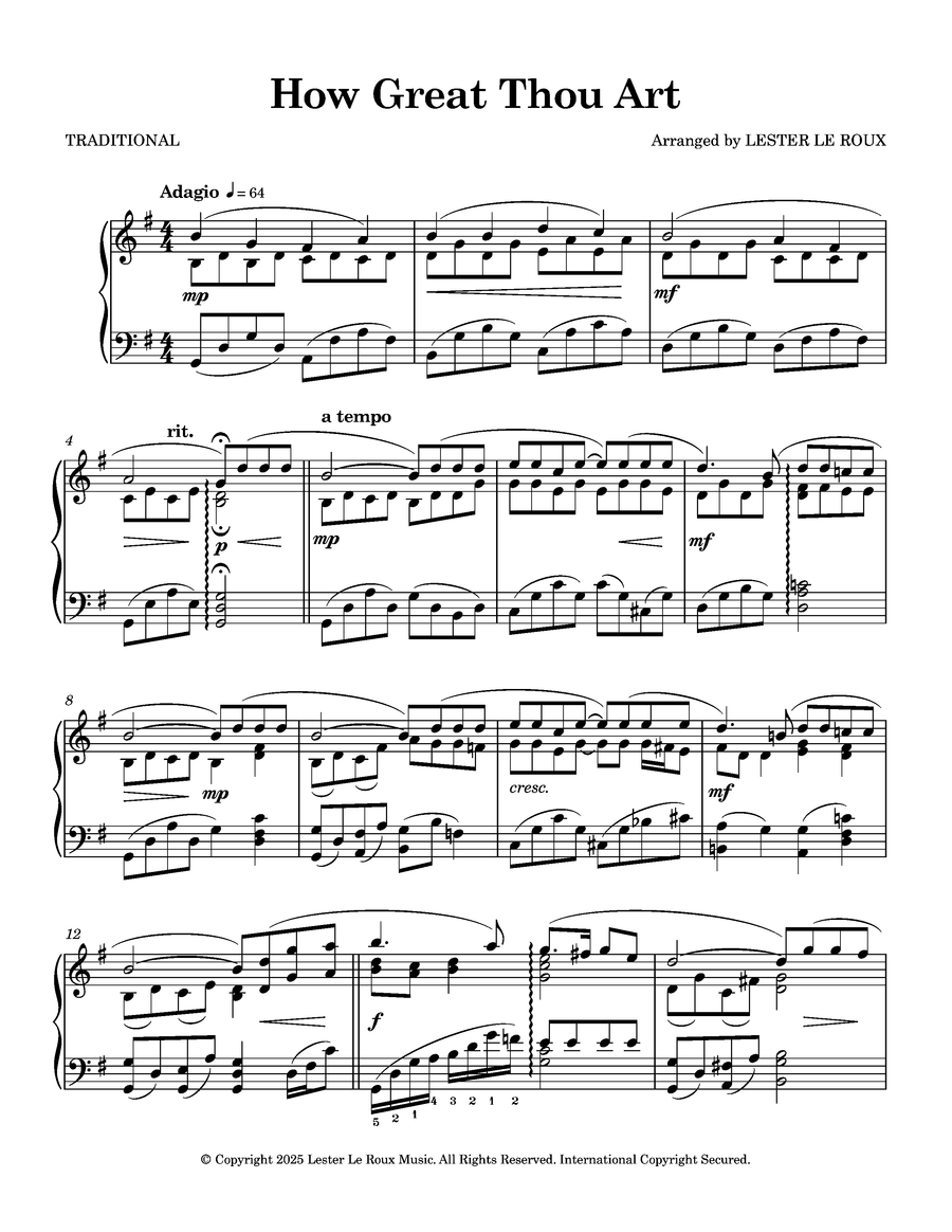 How Great Thou Art – Intermediate Piano Sheet Music