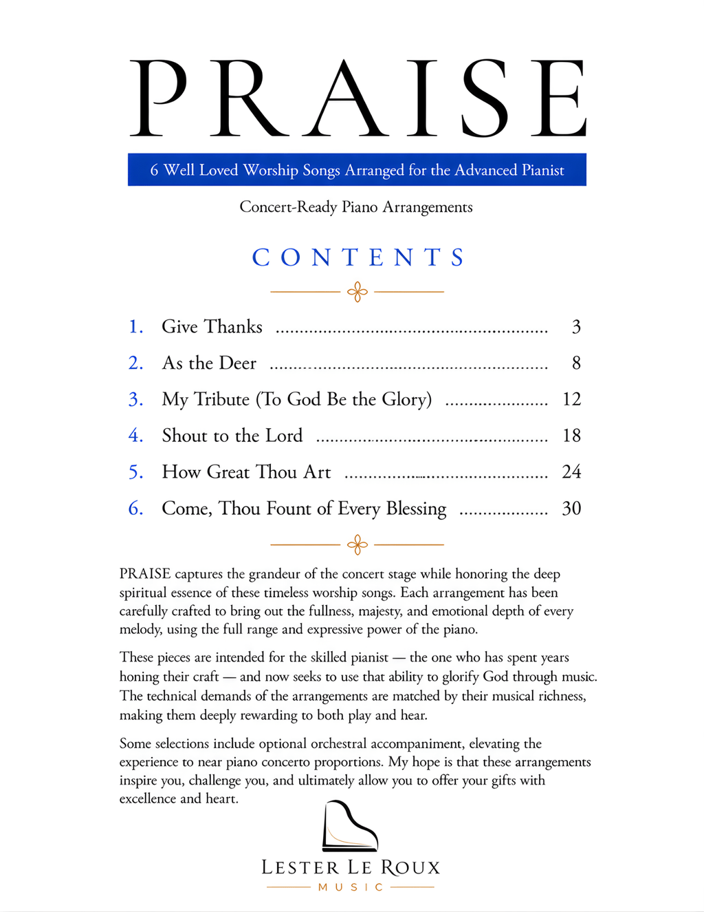 Praise – 6 Concert Worship Piano Arrangements