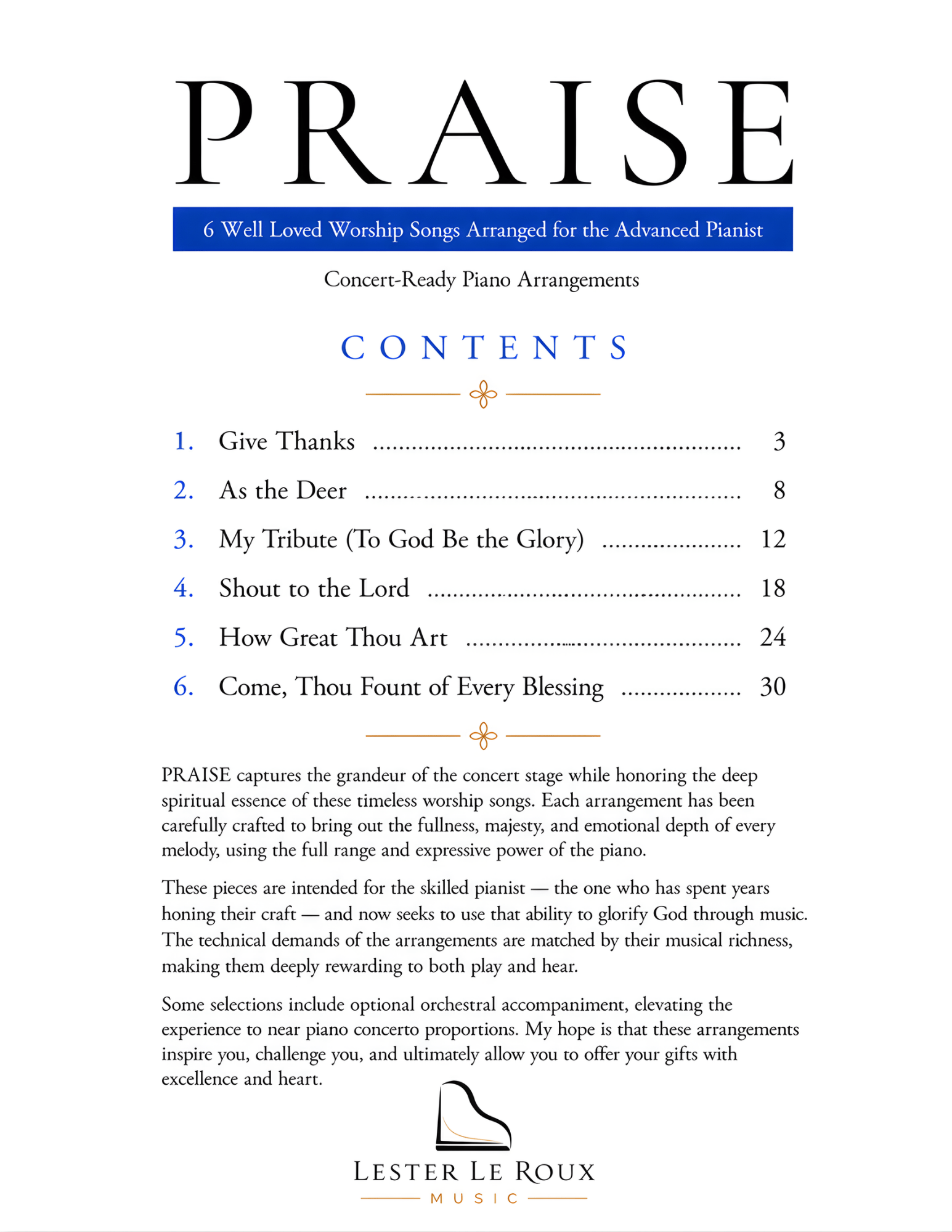 Praise – 6 Concert Worship Piano Arrangements