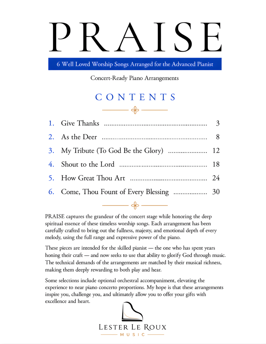 Praise – 6 Concert Worship Piano Arrangements