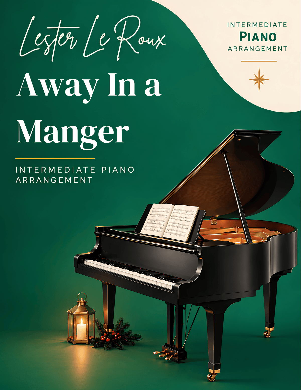 Away in a Manger intermediate piano sheet music cover by Lester Le Roux