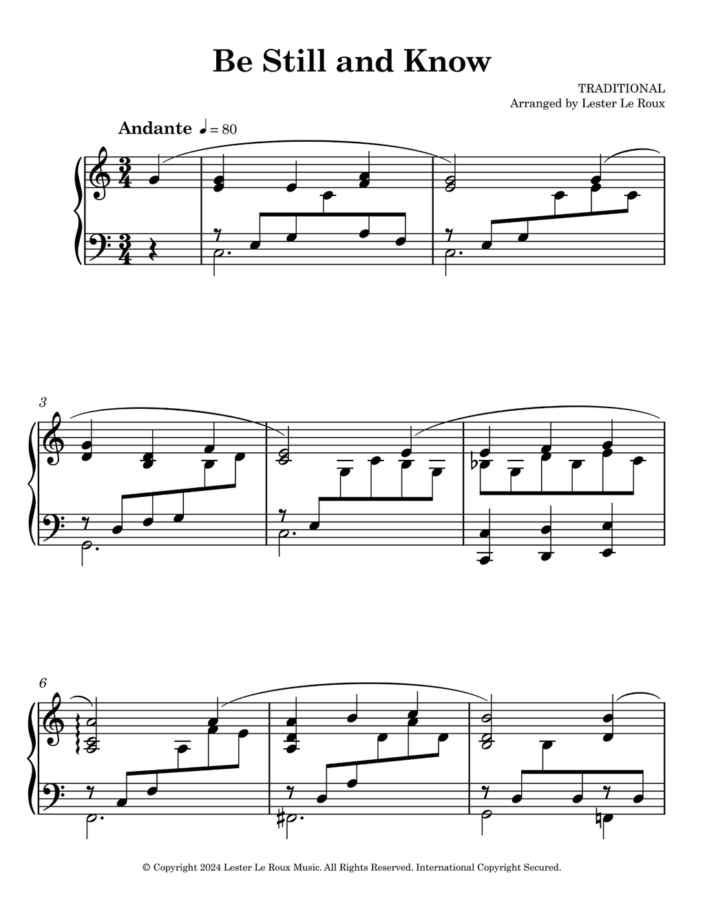 Sample page from Be Still and Know Easy Piano Arrangement