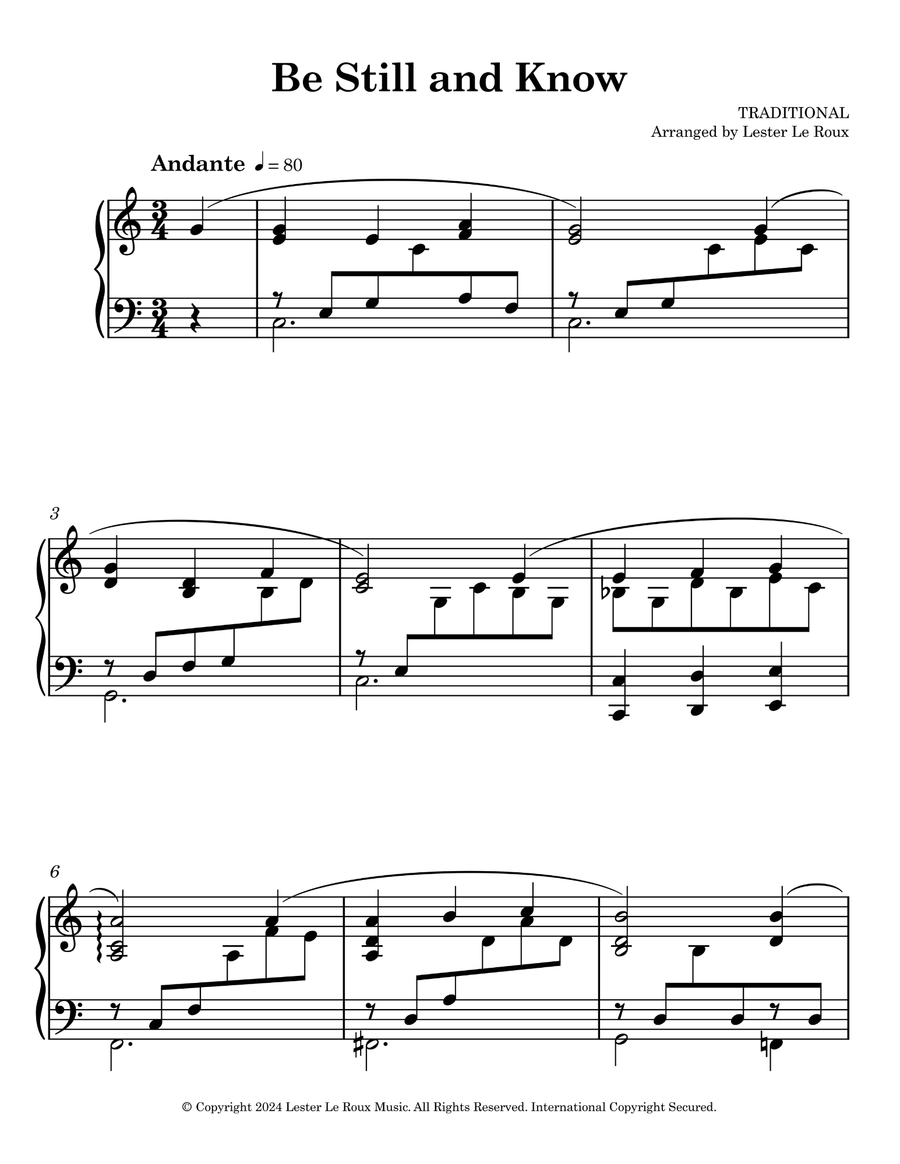 Sample page from Be Still and Know Easy Piano Arrangement