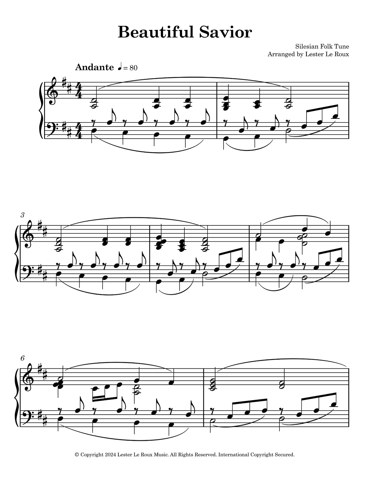 Sample page from Beautiful Savior Easy Piano Arrangement