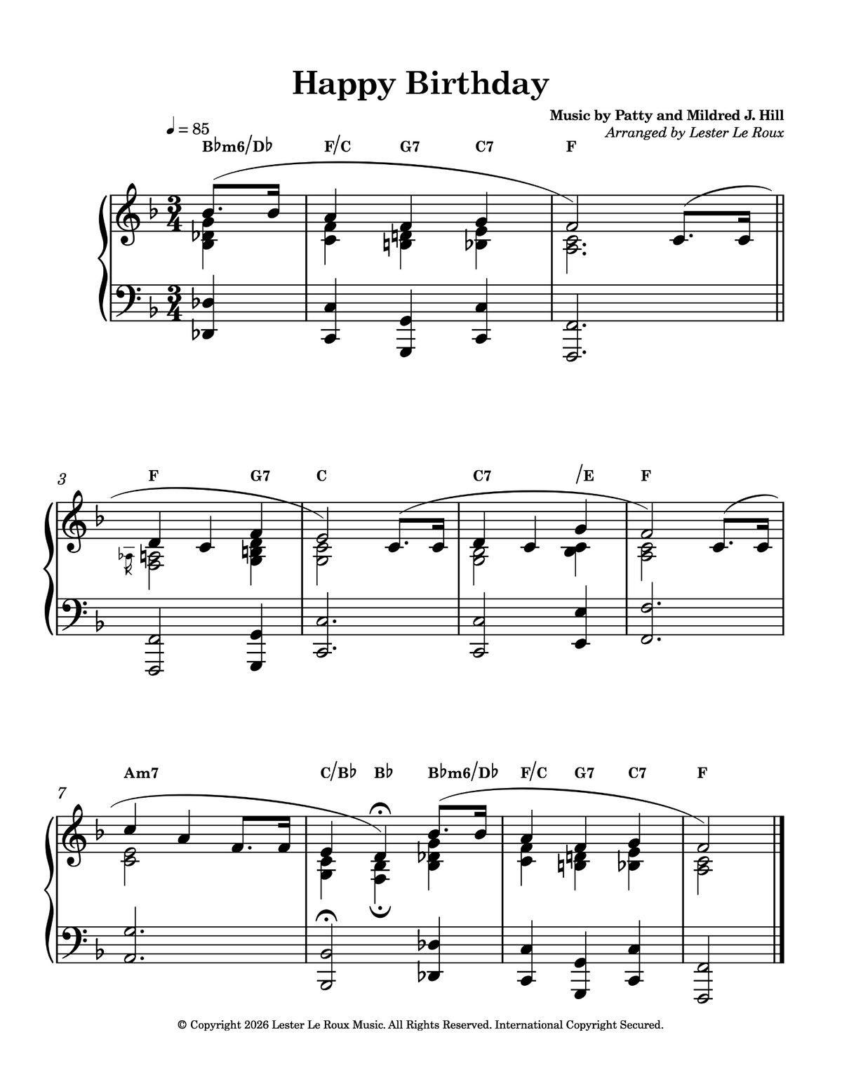 Sample page from Happy Birthday Intermediate Piano Arrangement